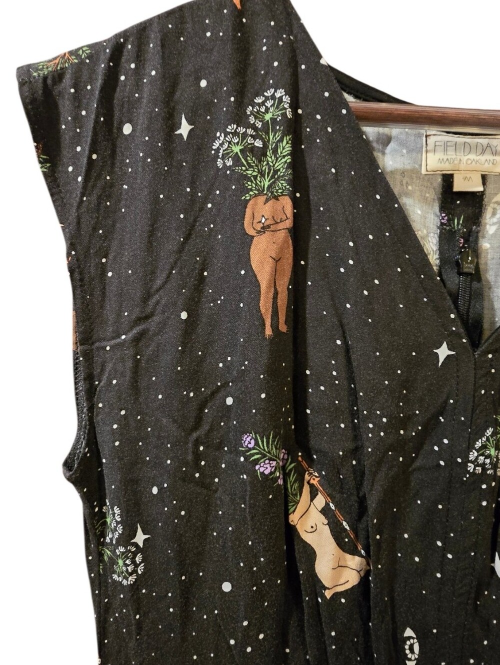 Field Day Oakland Celestial Goddess Print Midi Dress Black Size Medium - Picture 8 of 11